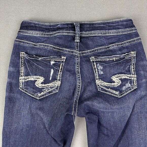 Silver Jeans Womens 26 Blue Dark Wash Suki Capri Straight Leg Distressed Denim - Picture 2 of 14